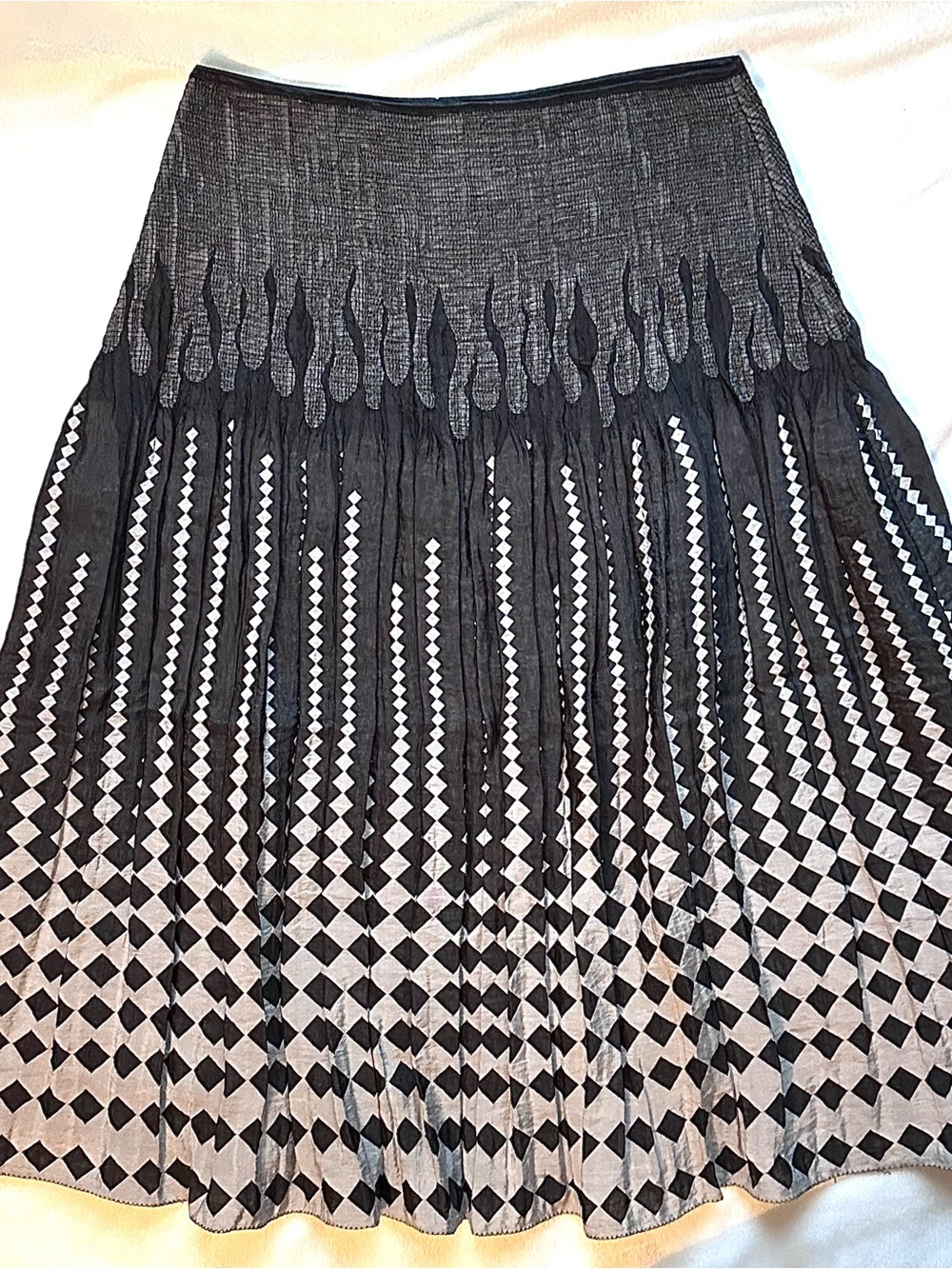 Soft Surroundings Abstract Geometric Black White Gray Flowy Midi Skirt S stretch